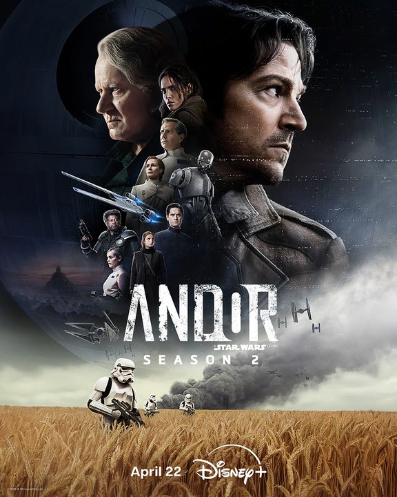 A group of Andor characters stare on the poster.