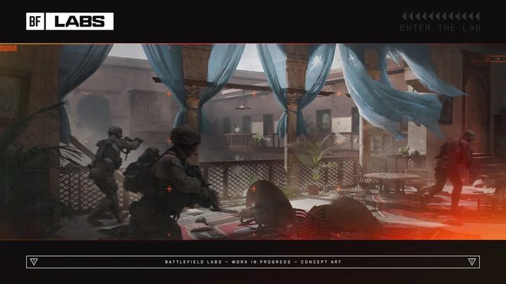 Soldiers running through a building in Battlefield 6.