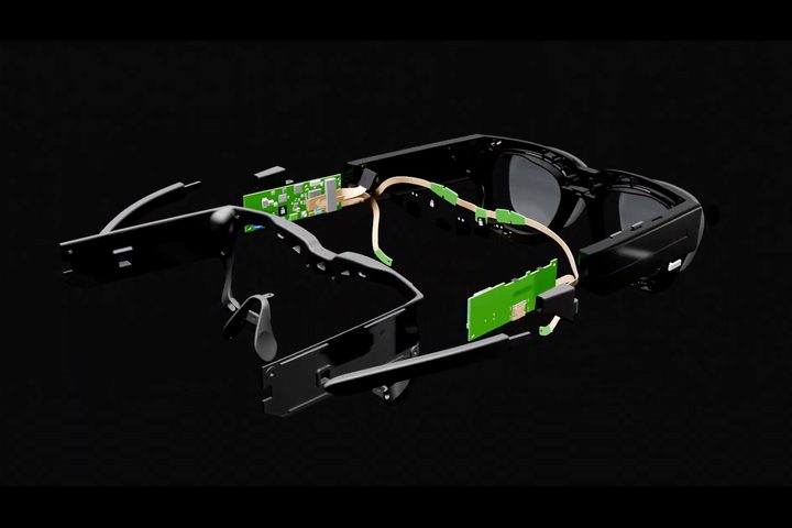 An exploded view of the Emteq Labs Sense smartglasses's components.