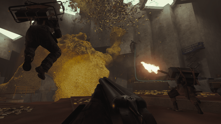 A squad shoots a monster made out of sticky notes in FBC: Firebreak.