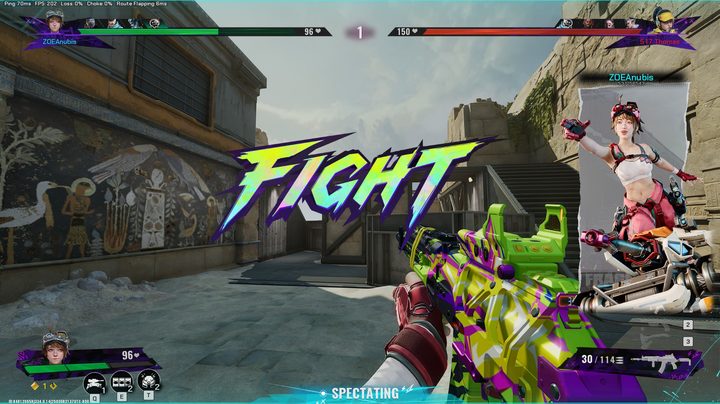A player holds a colorful gun in Fragpunk.