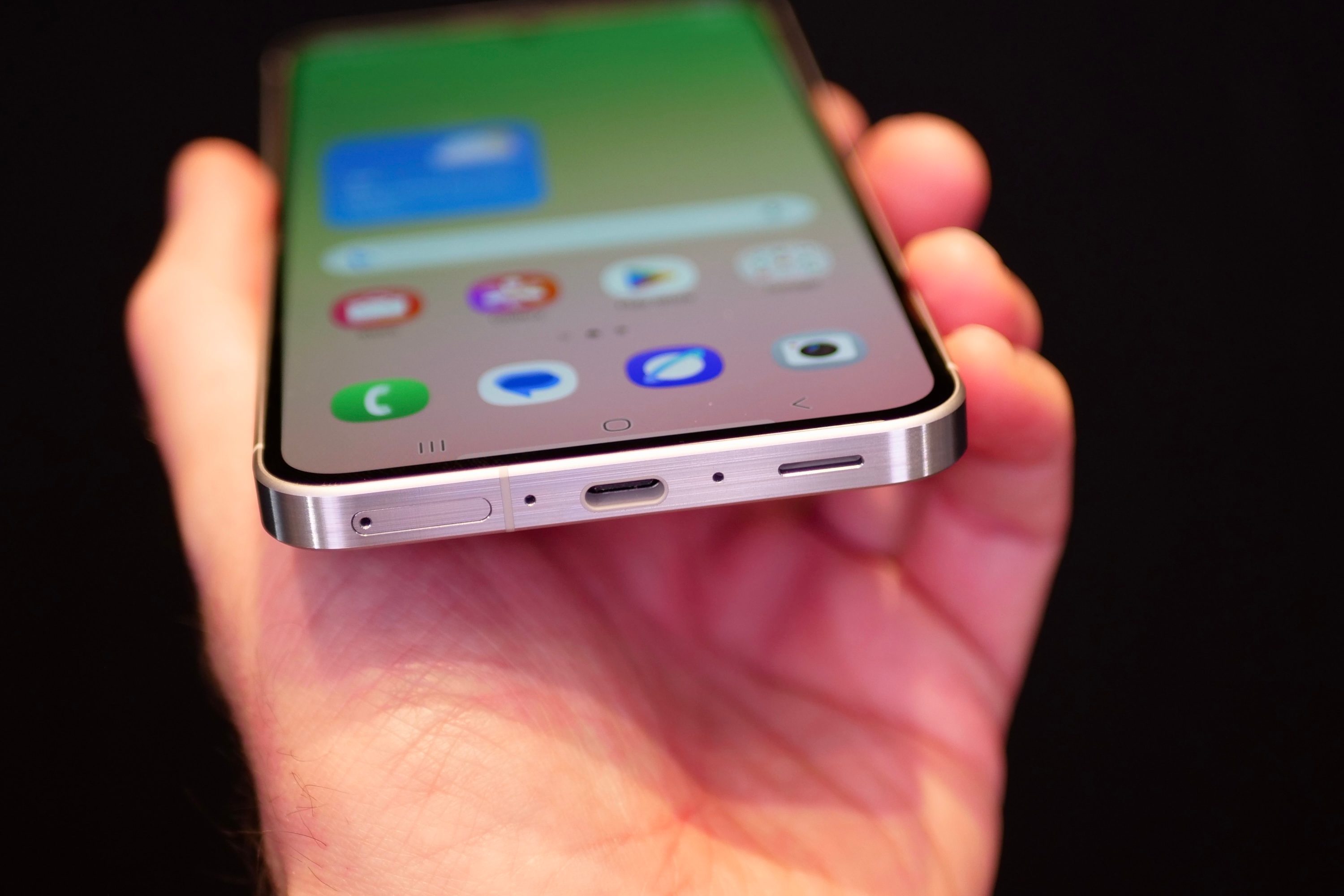 The charging port on the Samsung Galaxy A56.