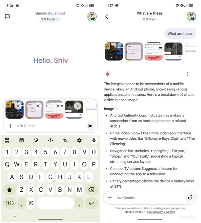 Multi-image uploads on Google Gemini.