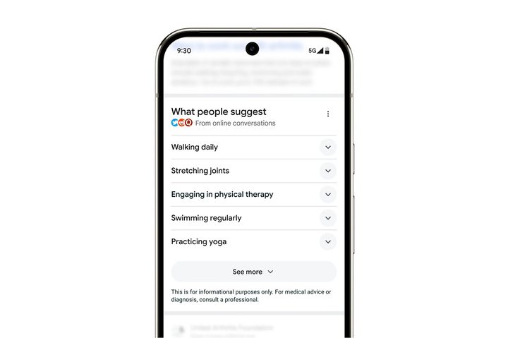 Google AI overviews for health related searches on mobile.