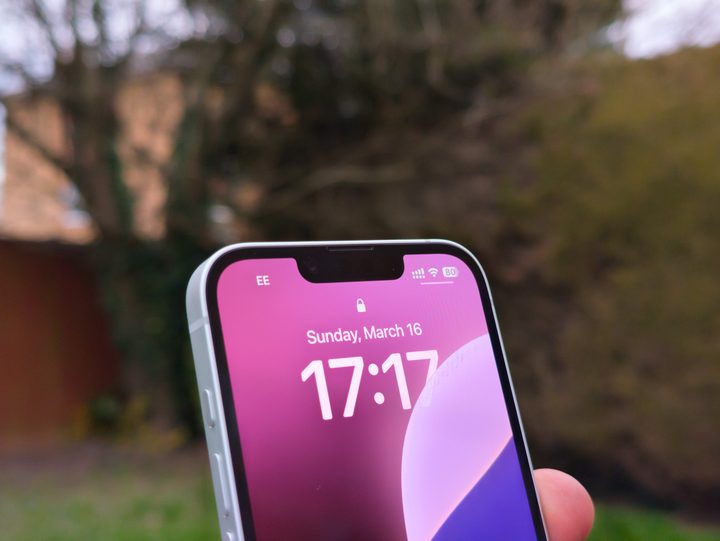 The notch on the display on the Apple iPhone 16e in White
