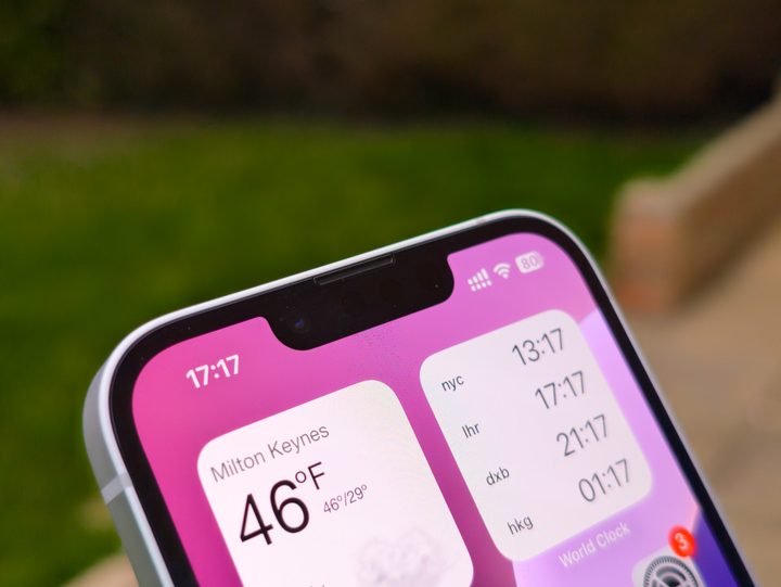 The notch on the display on the Apple iPhone 16e in White
