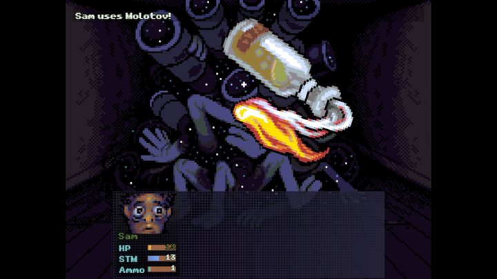 Sam throws a Molotov Cocktail at a monster in Look Outside.