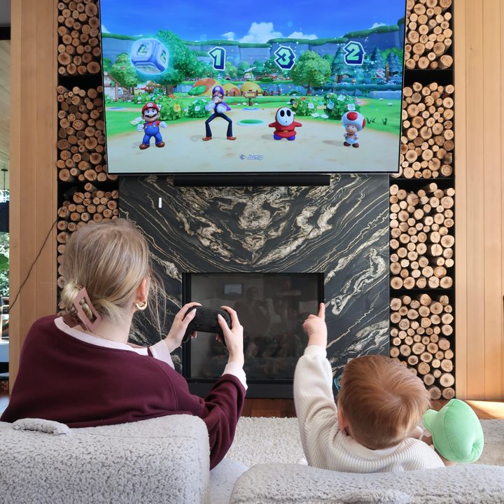 Meghan Trainor plays Super Mario Party Jamboree with her son.