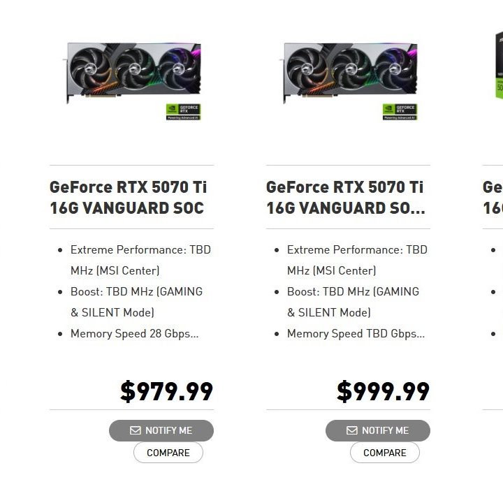 MSI RTX 5070 Ti GPU options.