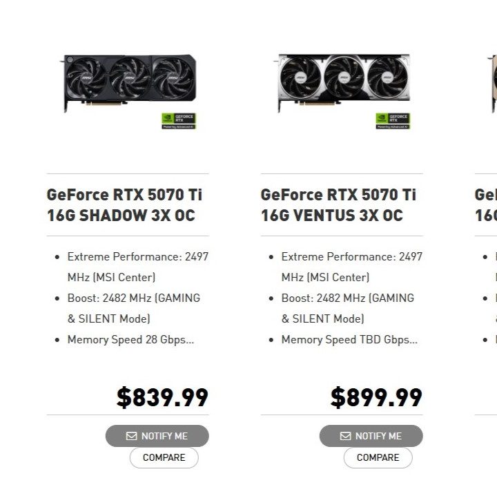 MSI RTX 5070 Ti GPU options.