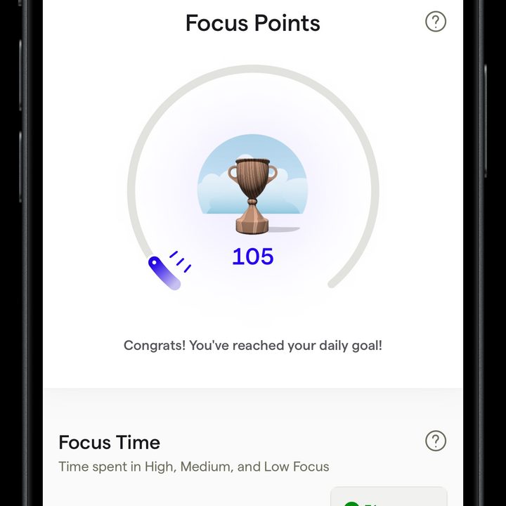 Showing the focus points earned in the Neurable app.