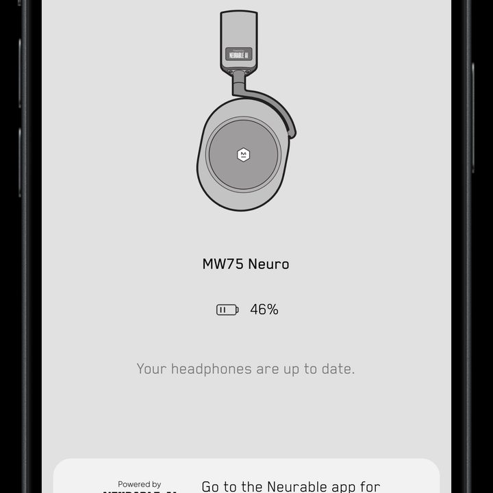 The main page in the M&W Connect app showing the MW75 Neuro headphones.