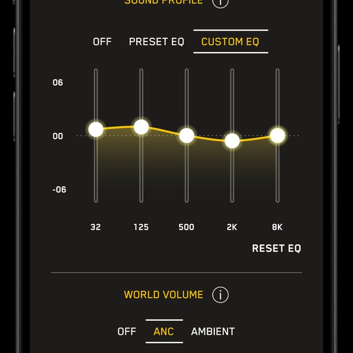 The custom EQ option in the M&W Connect app.