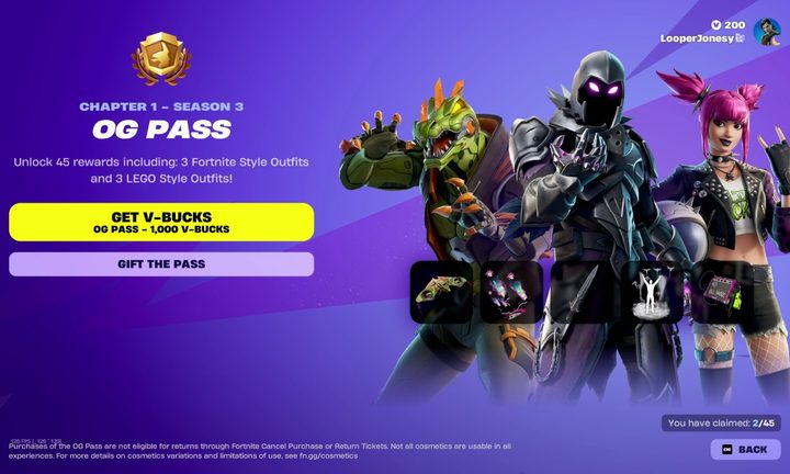 Fortnite Season 3 OG Pass price