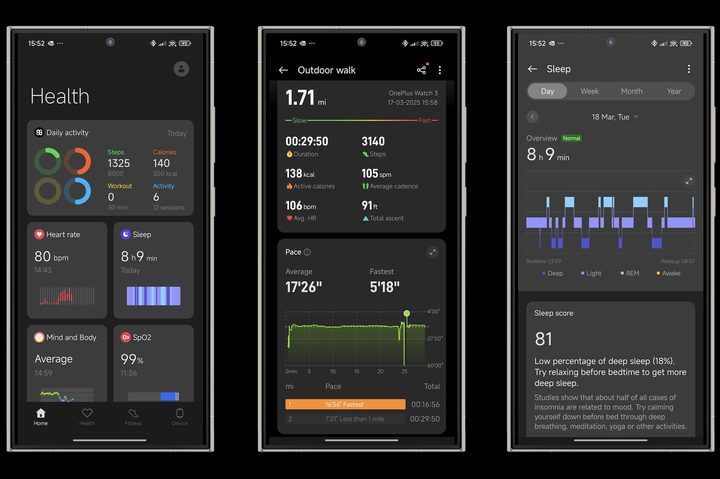 Screenshots from the OHealth app.