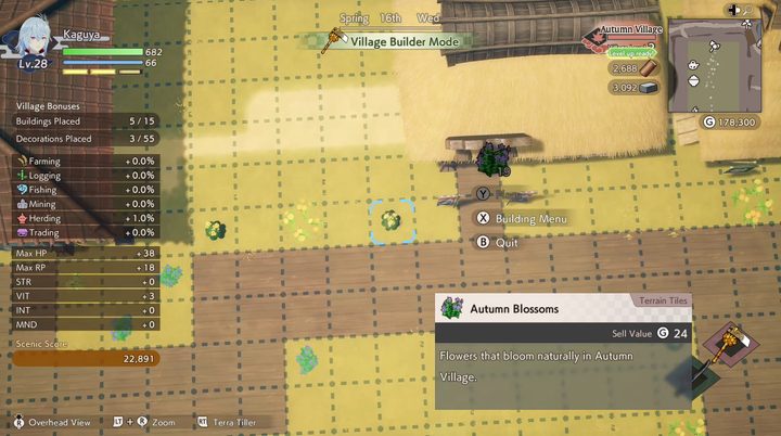 An overhead view of a field with a grid and user interface for building.