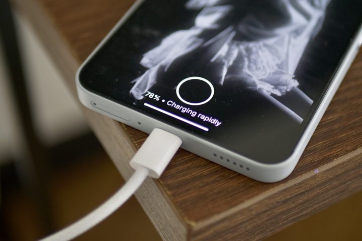 The Nothing Phone 3a Pro on charge.