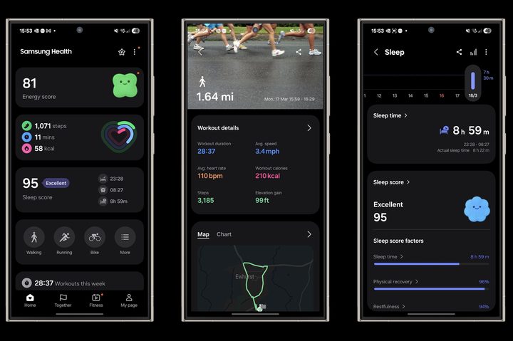 Screenshots taken from the Samsung Health app.