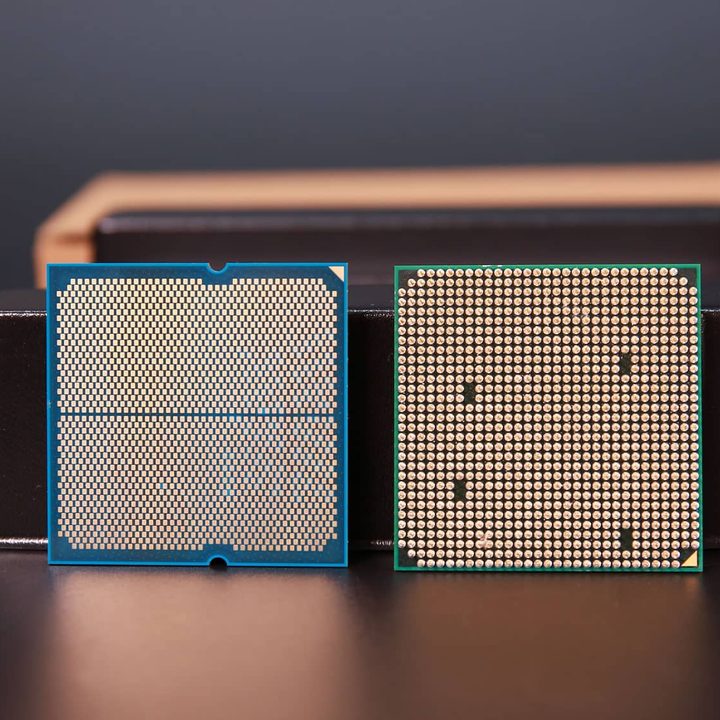 Two CPUs side by side; one a real Ryzen 7 9800X3D, one a fake.