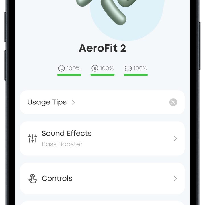Soundcore app for iOS: AeroFit 2 homepage.