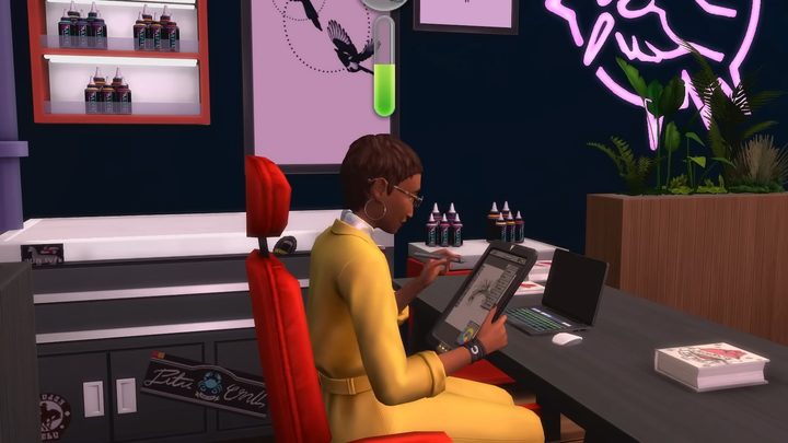 Tattoo designs on digital sketchpad in The Sims 4 Businesses and Hobbies.