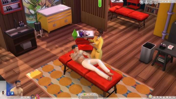 Tattooing a sim in The Sims 4 Businesses and Hobbies.