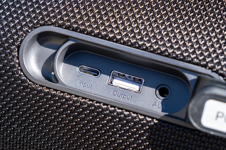 Ports on the Tribit StormBox Lava speaker
