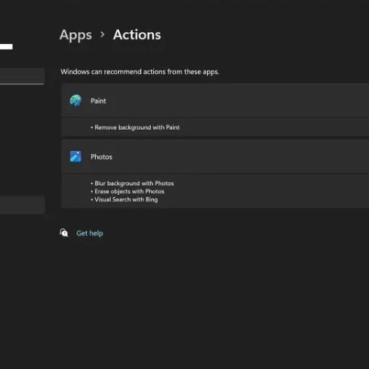 Actions Settings in Windows 11 preview build