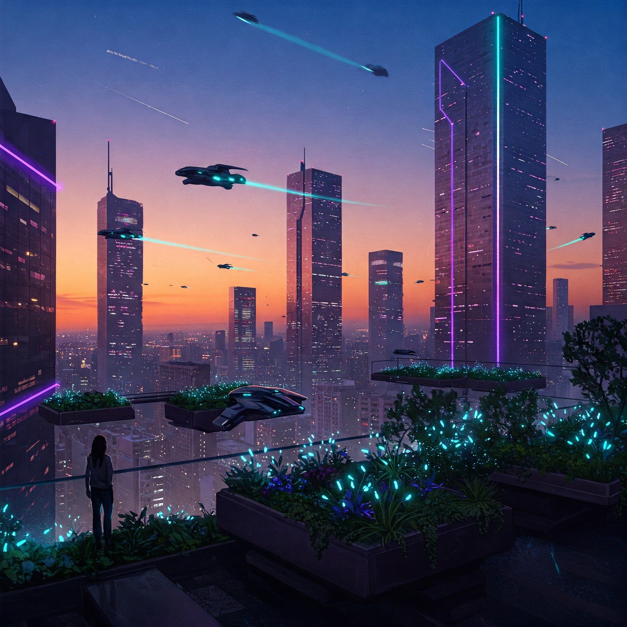 Digital illustration in oil painting style of a skyline generated by Google Gemini.