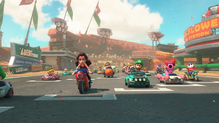 Racers lined up iun Mario Kart World.