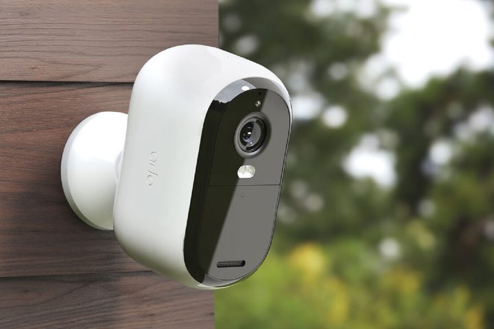 The Arlo Essential 2nd Gen security camera, installed outdoors.