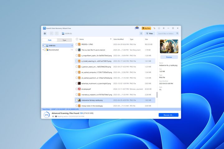 EaseUS Data Recovery Wizard let me preview files during a scan of my thumb drive.