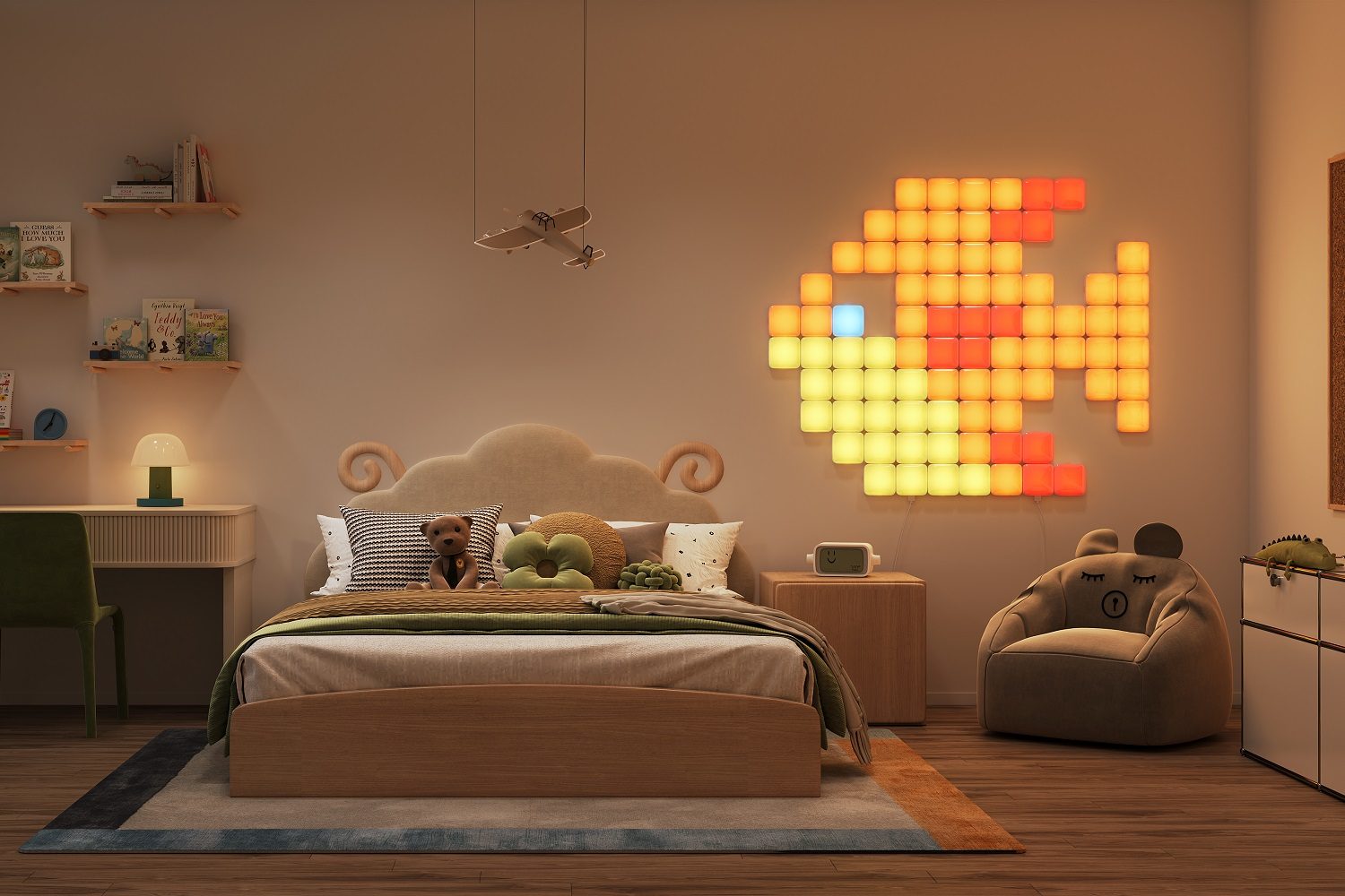 The Govee Mini Panel Lights in fish formation.