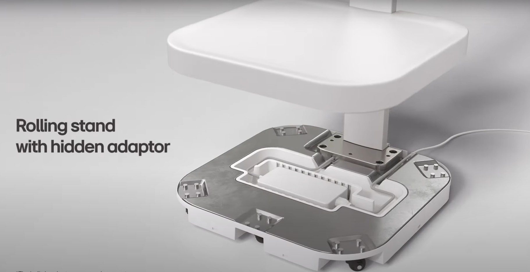 Hidden power adapter compartment on the LG Smart Monitor Swing