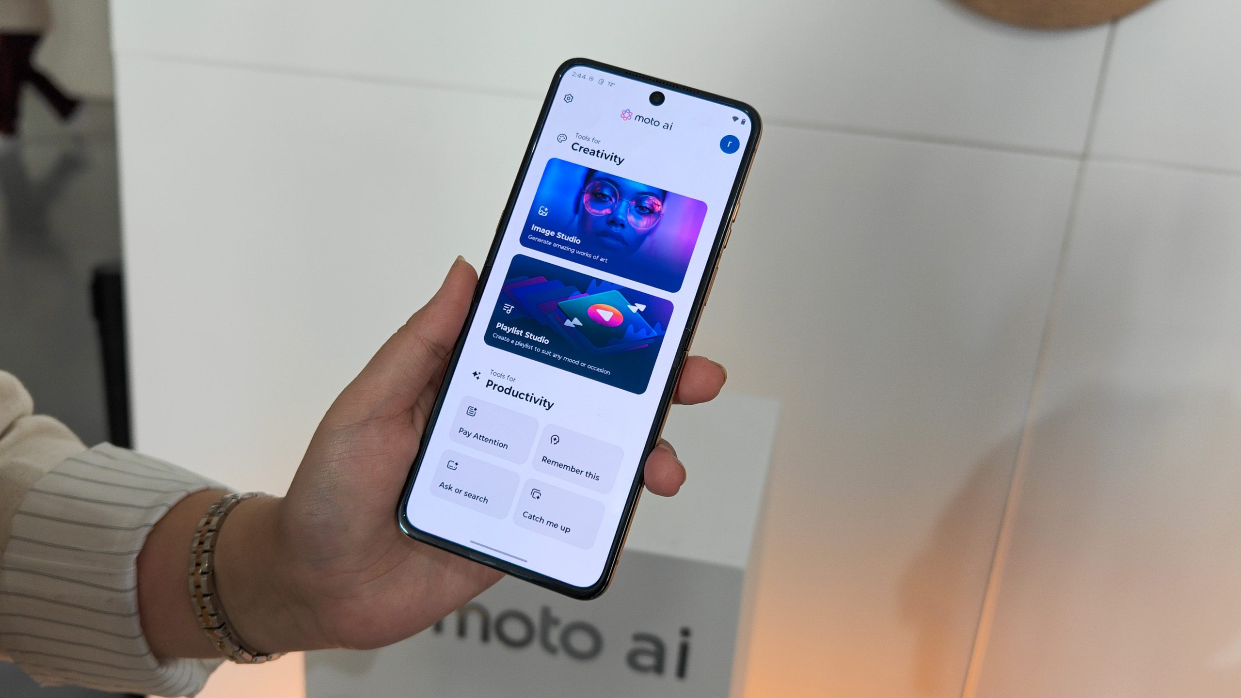 The new creativity tools such as Image Studio and Playlist Studio in Moto AI 2.0 on the Razr 2025 series