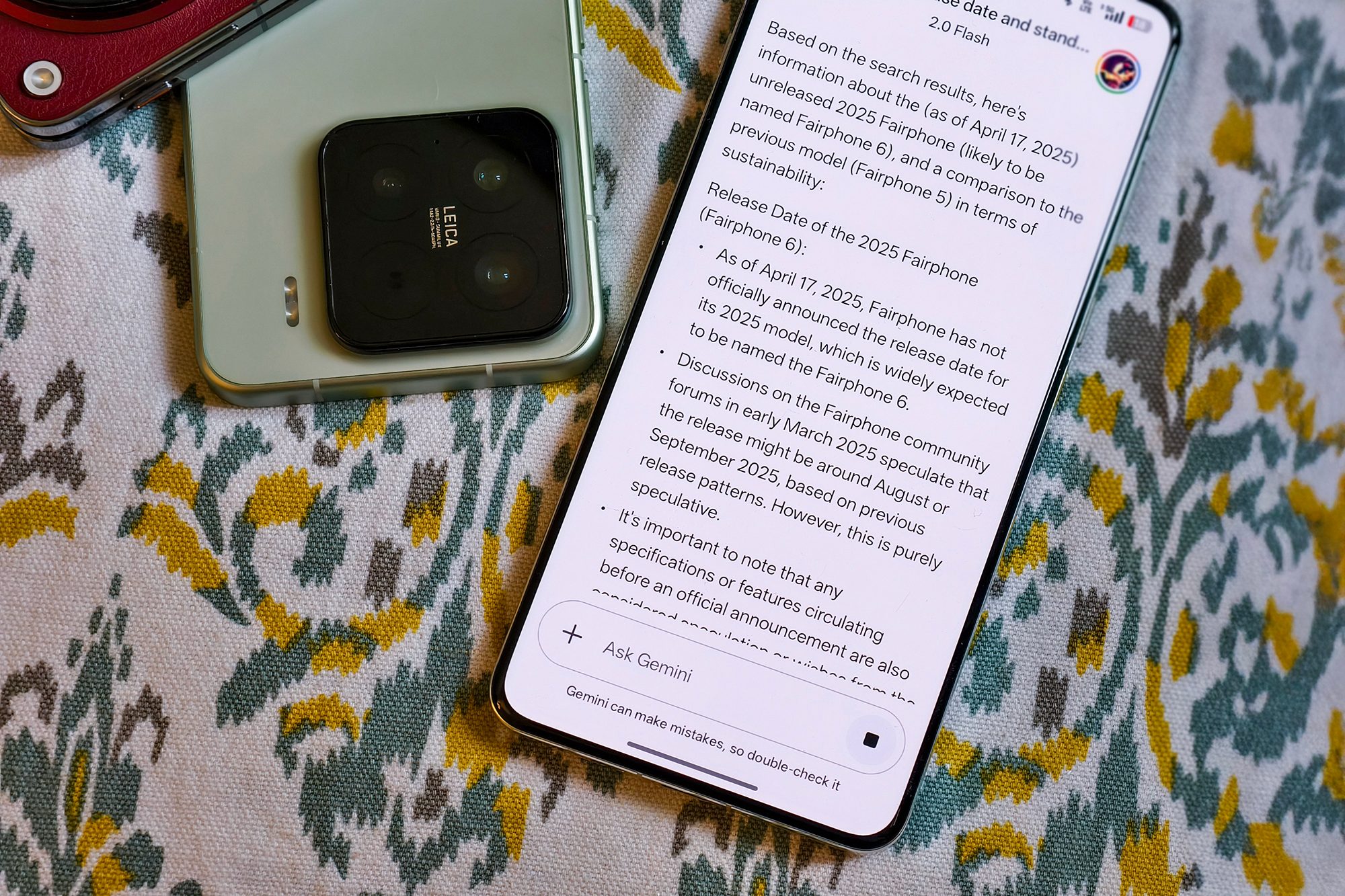 Web search using Google Gemini running on an Android phone.