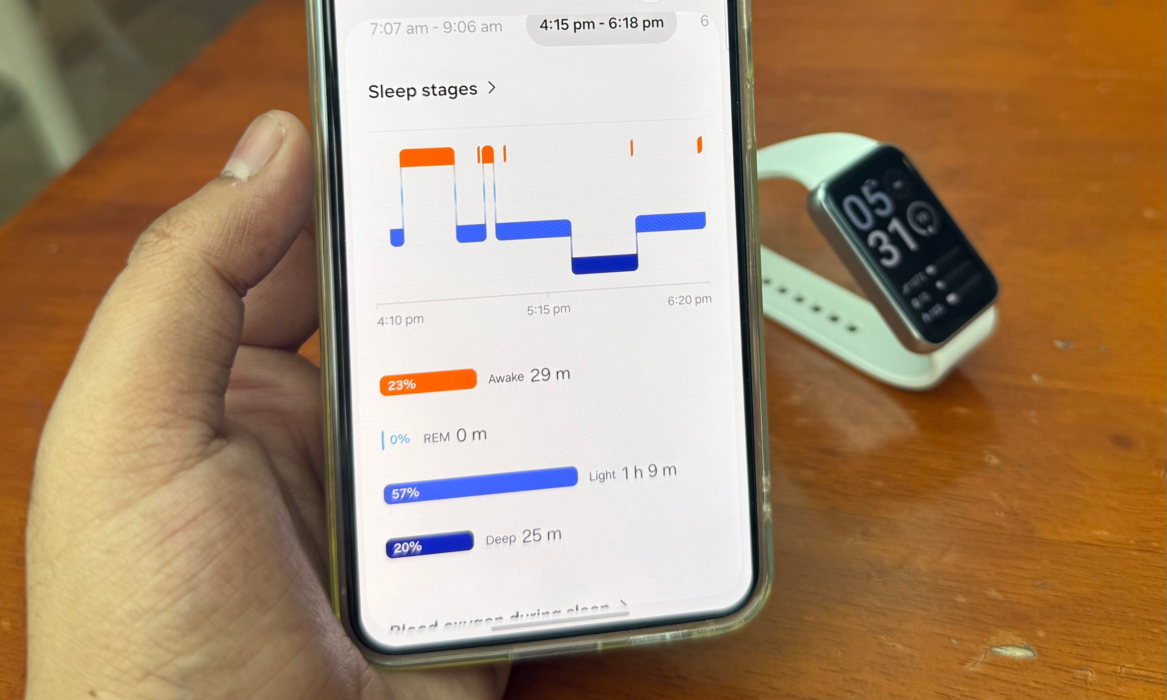 Sleep data on Samsung Galaxy Fit 3 fitness band.