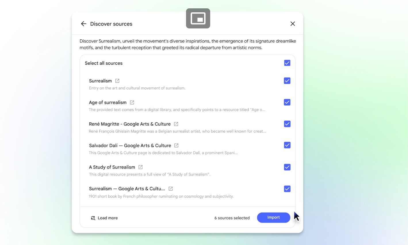 NotebookLM internet source search.