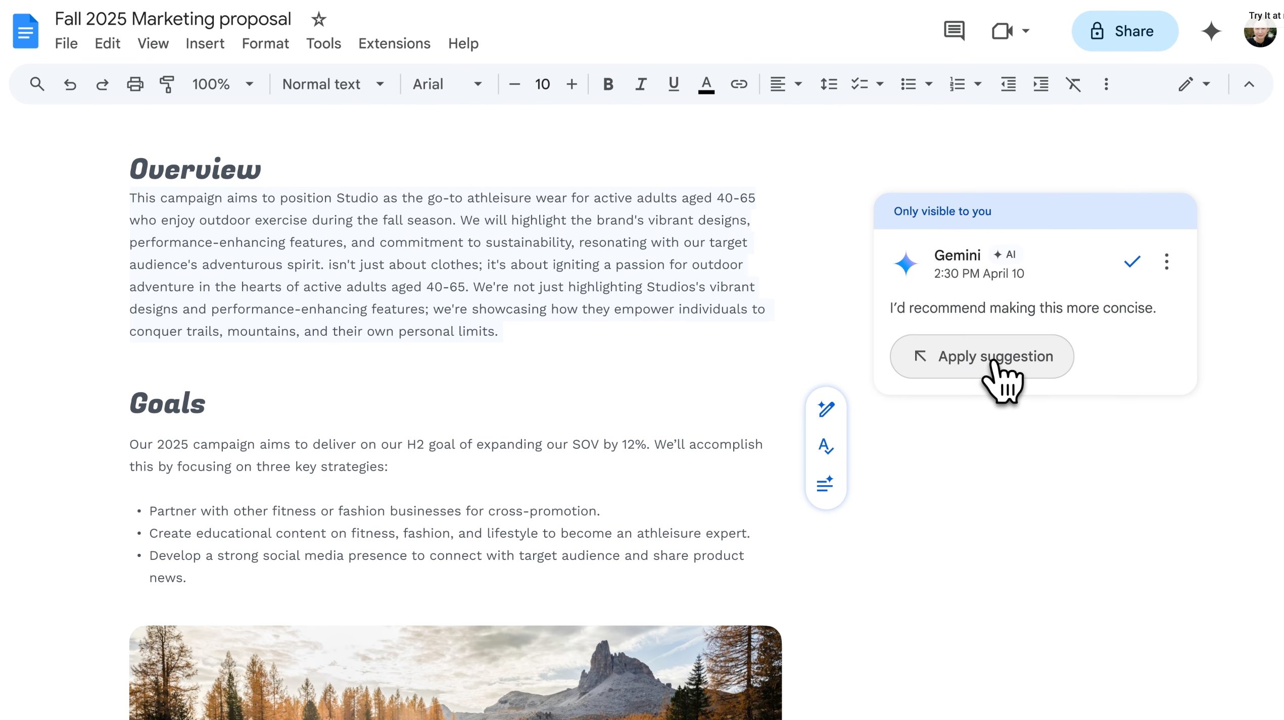 Google Docs help me refine feature AI.