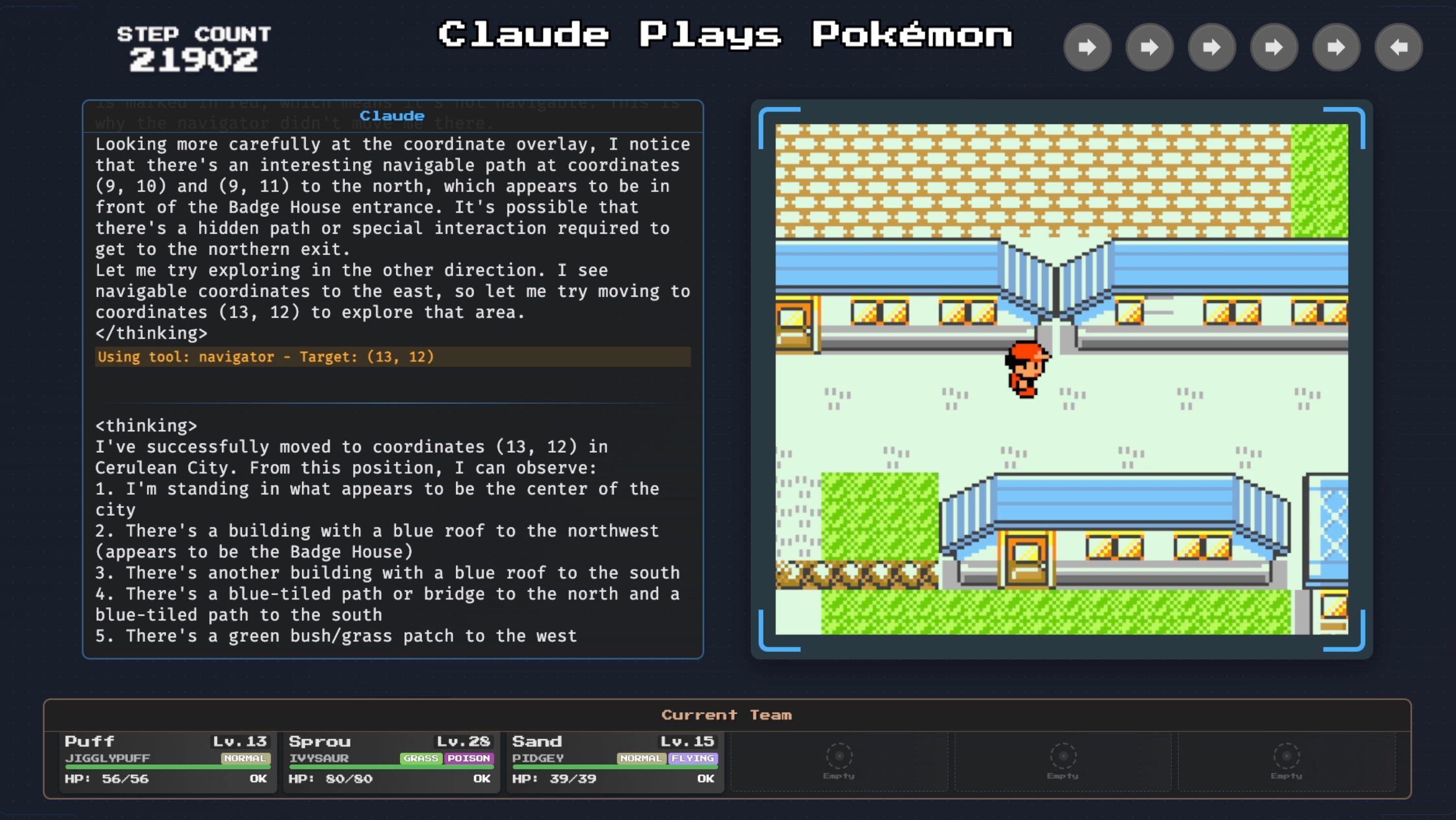 Screenshot of Claude playing Pokemon.