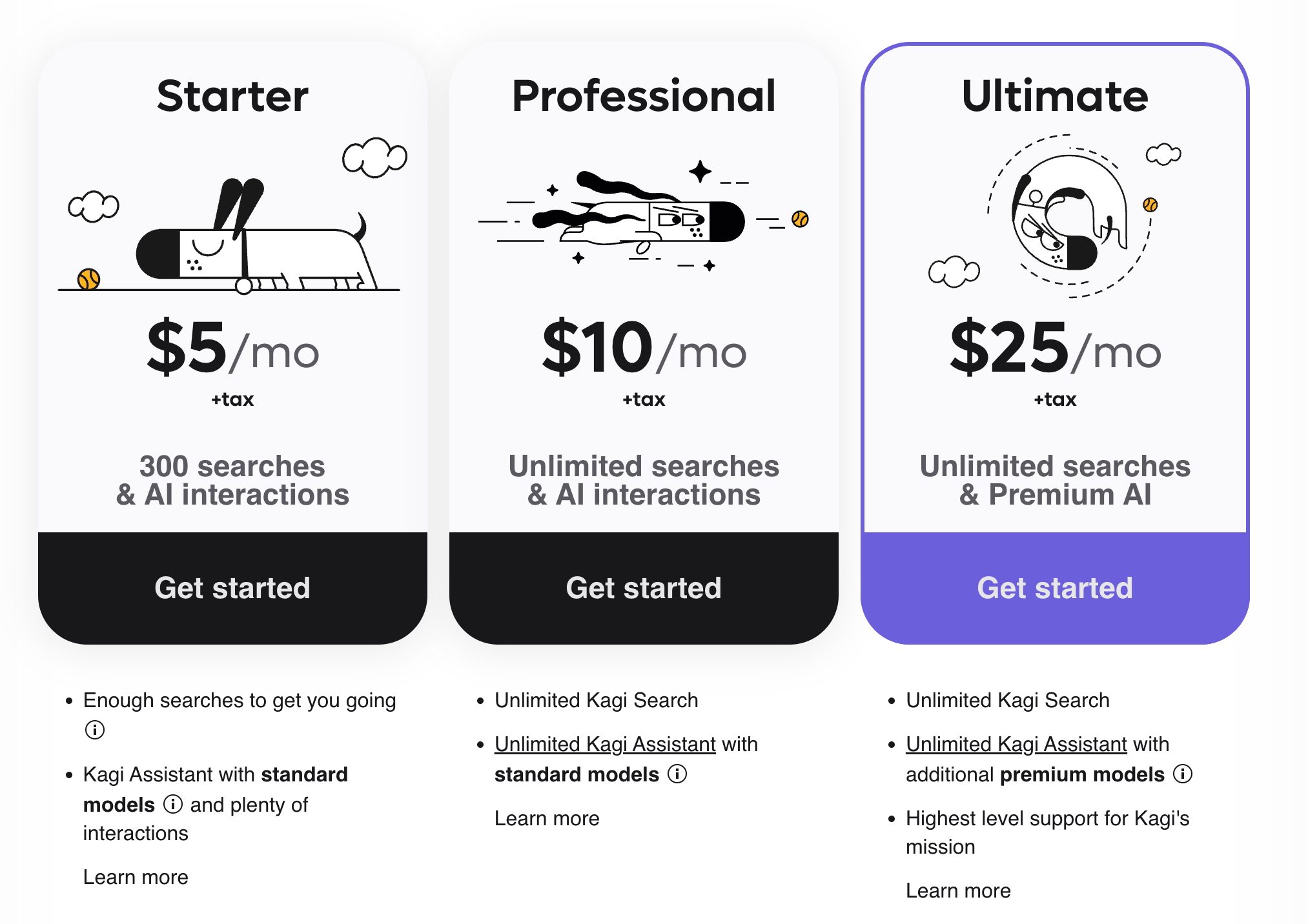 Kagi pricing table.