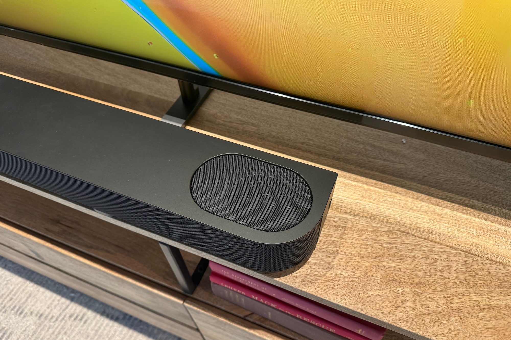 A closeup of the Atmos speaker on a Sony Bravia Theater Bar 6.