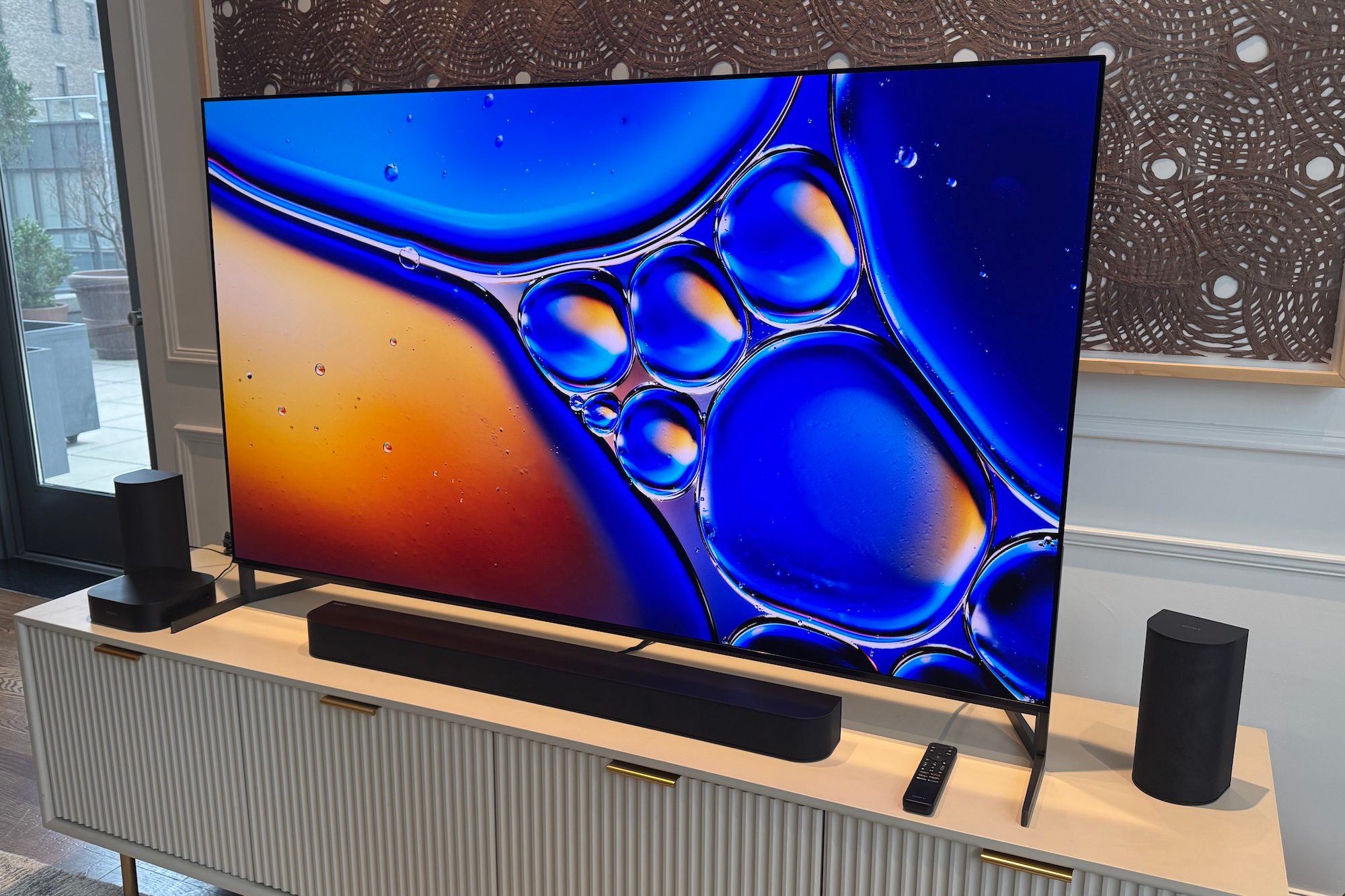 The Sony Bravia Theater System 6 in front of a Sony TV.