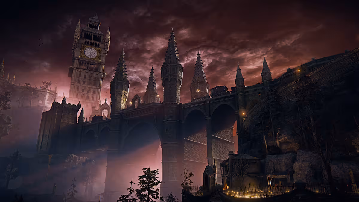 A gothic bridge in The Duskbloods.