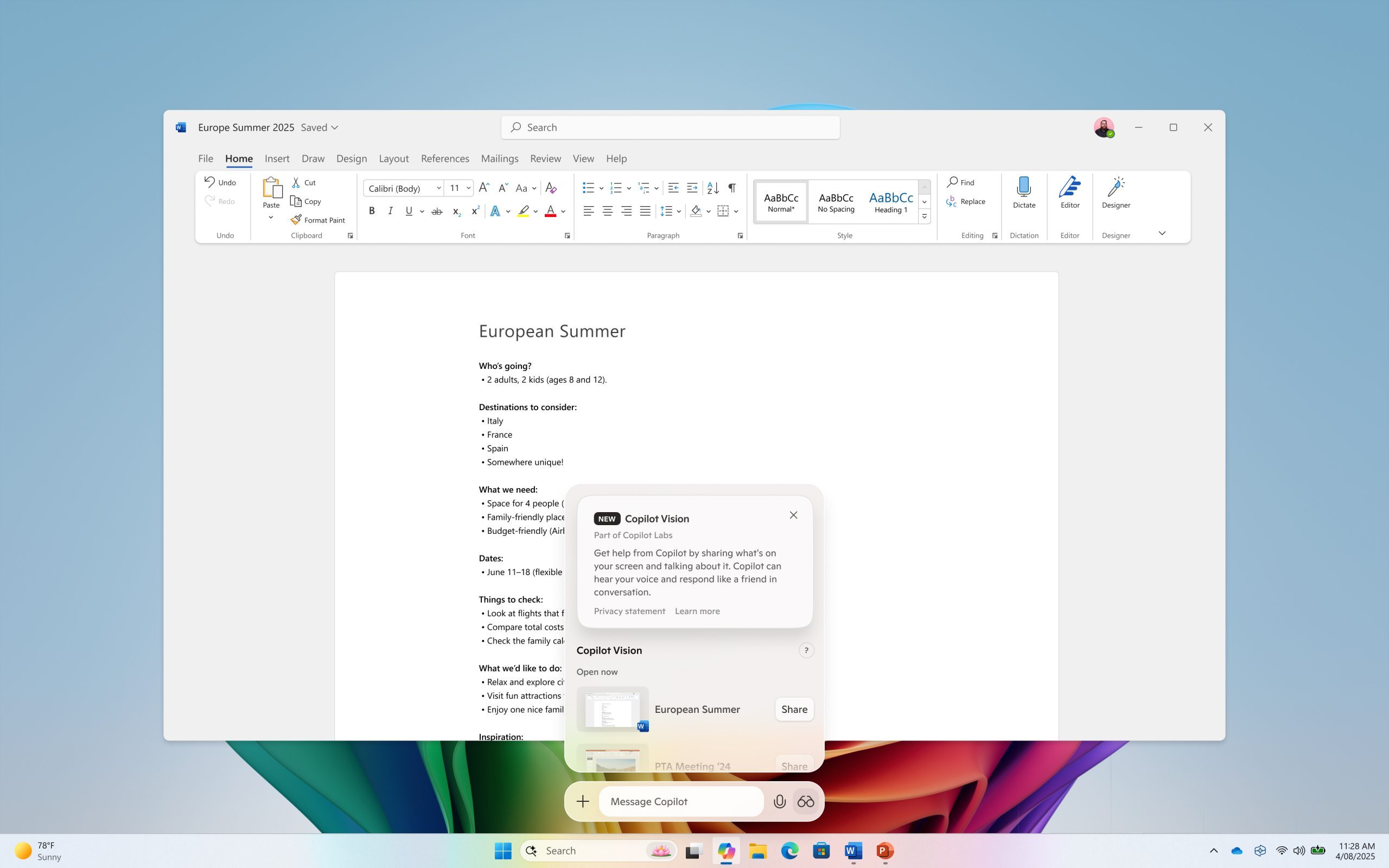 Microsoft Copilot Vision screenshot