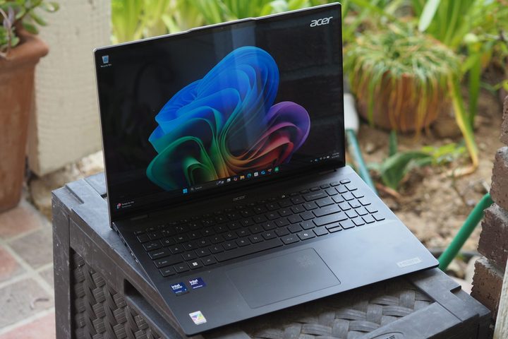 Acer Swift AI 16 front angled view showing display and keyboard.