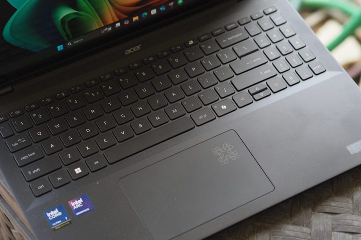 Acer Swift AI 16 top down view showing keyboard and touchpad.