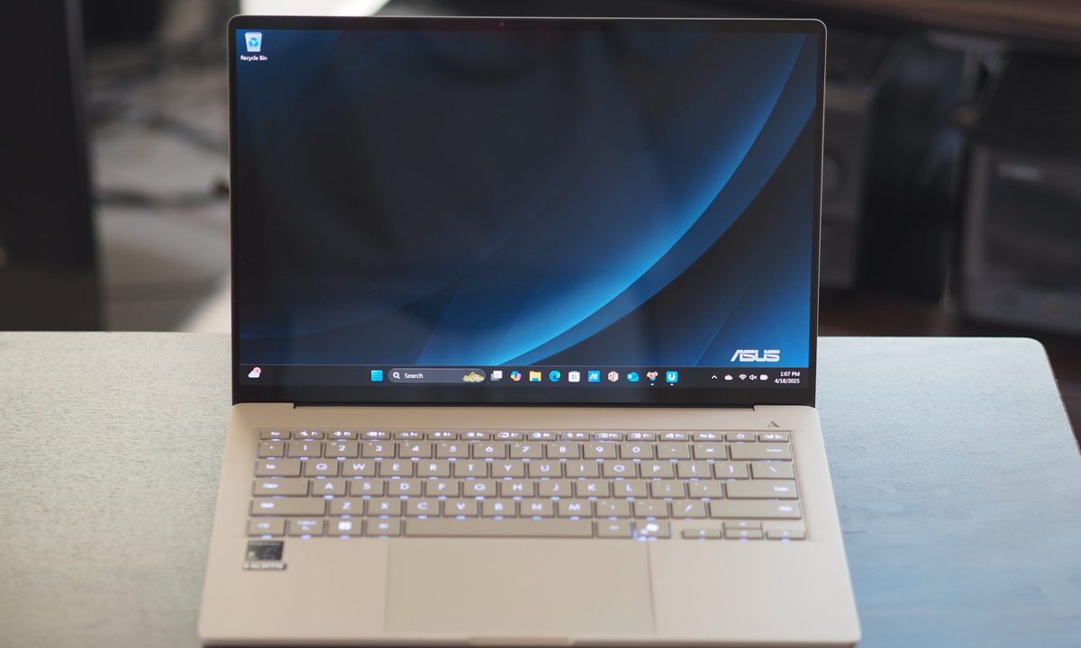 Asus Zenbook A14 front view showing display and keyboard.