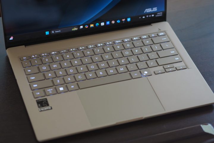 Asus Zenbook A14 top down view showing keyboard.