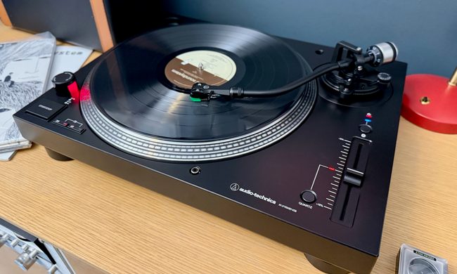 The Audio-Technica AT-LP120XBT-USB Bluetooth turntable.